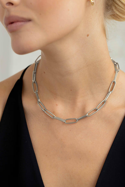 Paperclipchokernecklacesilver_
