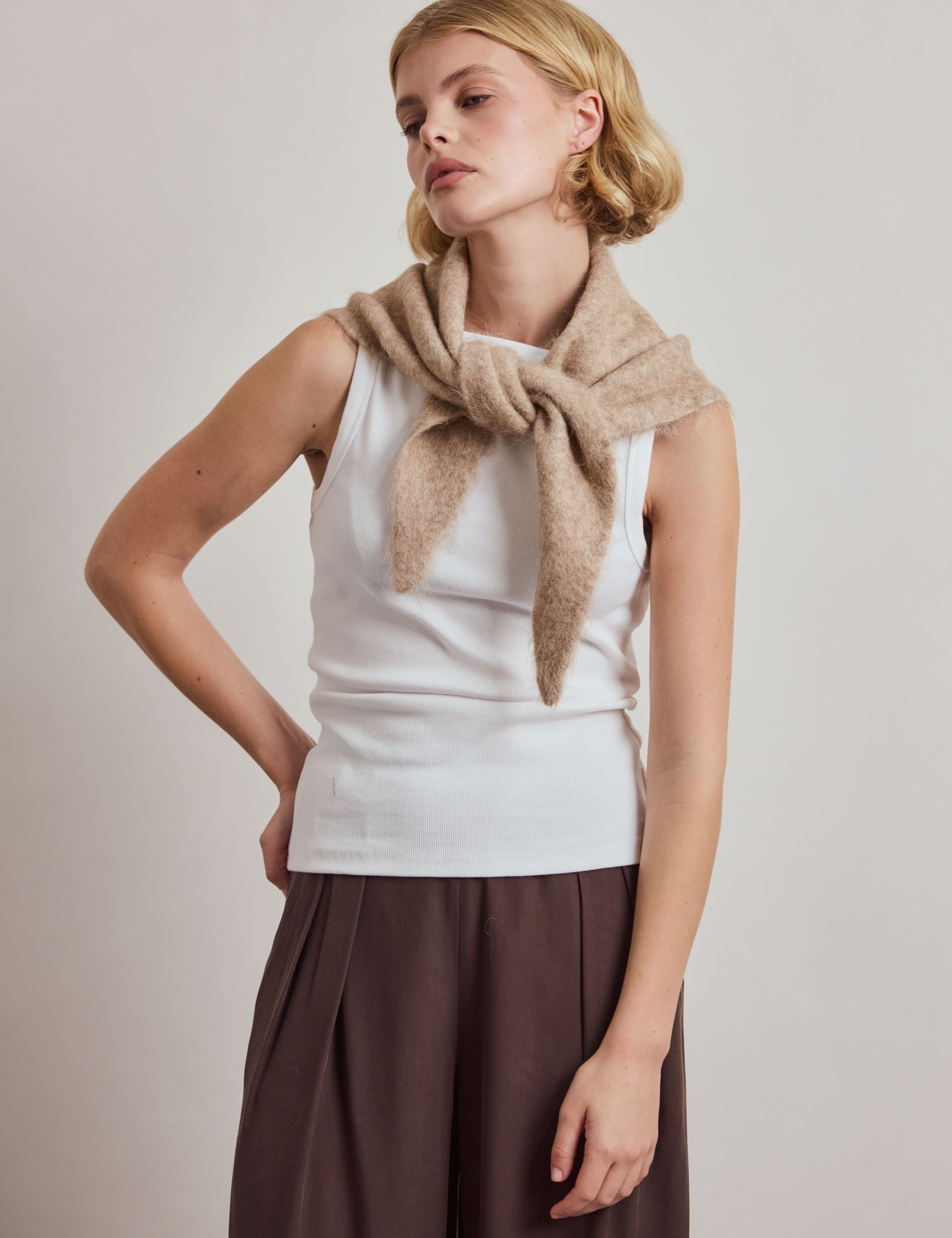 Alpaca Triangle Scarf - Greige Melange