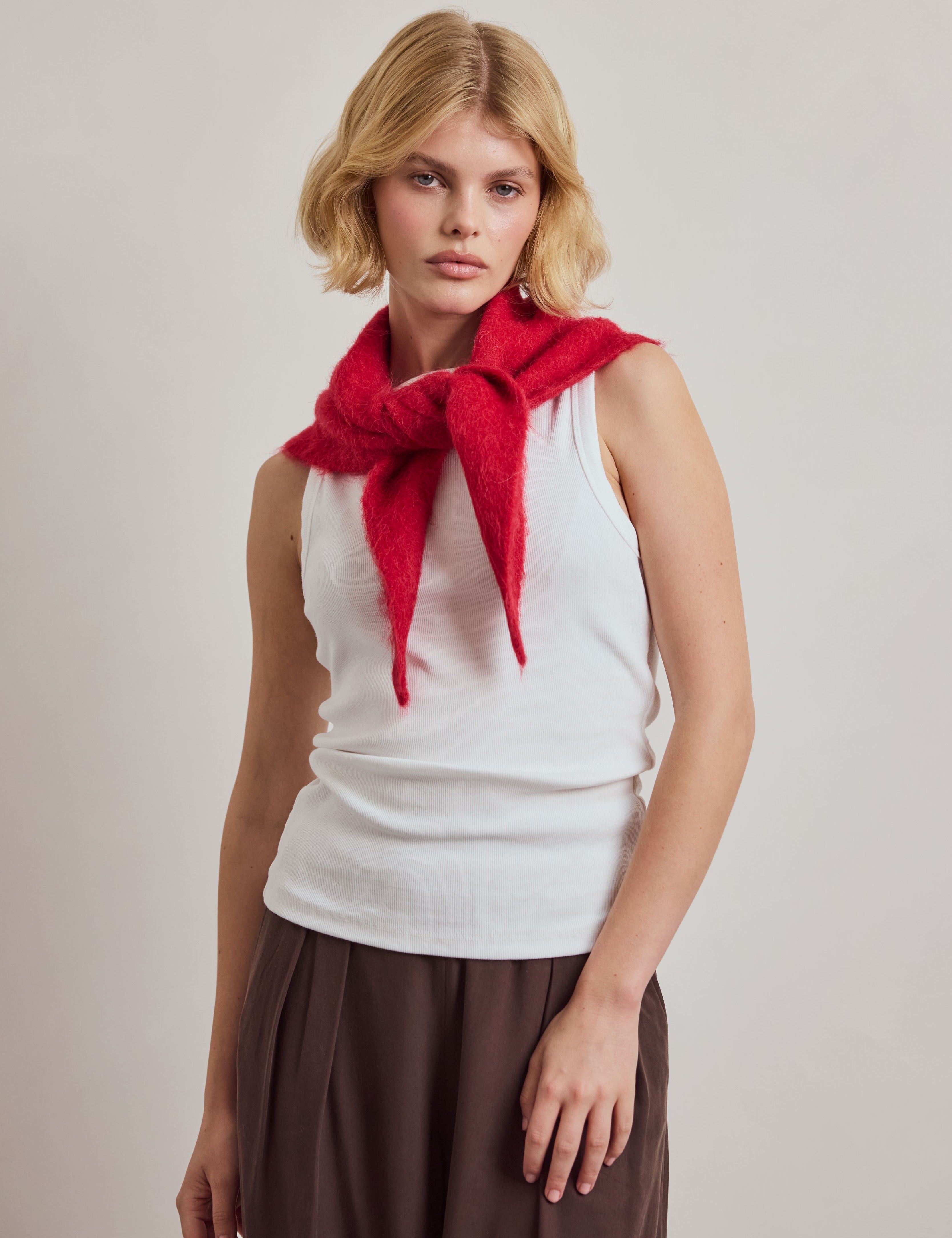 Alpaca Triangle Scarf - Crimson Red