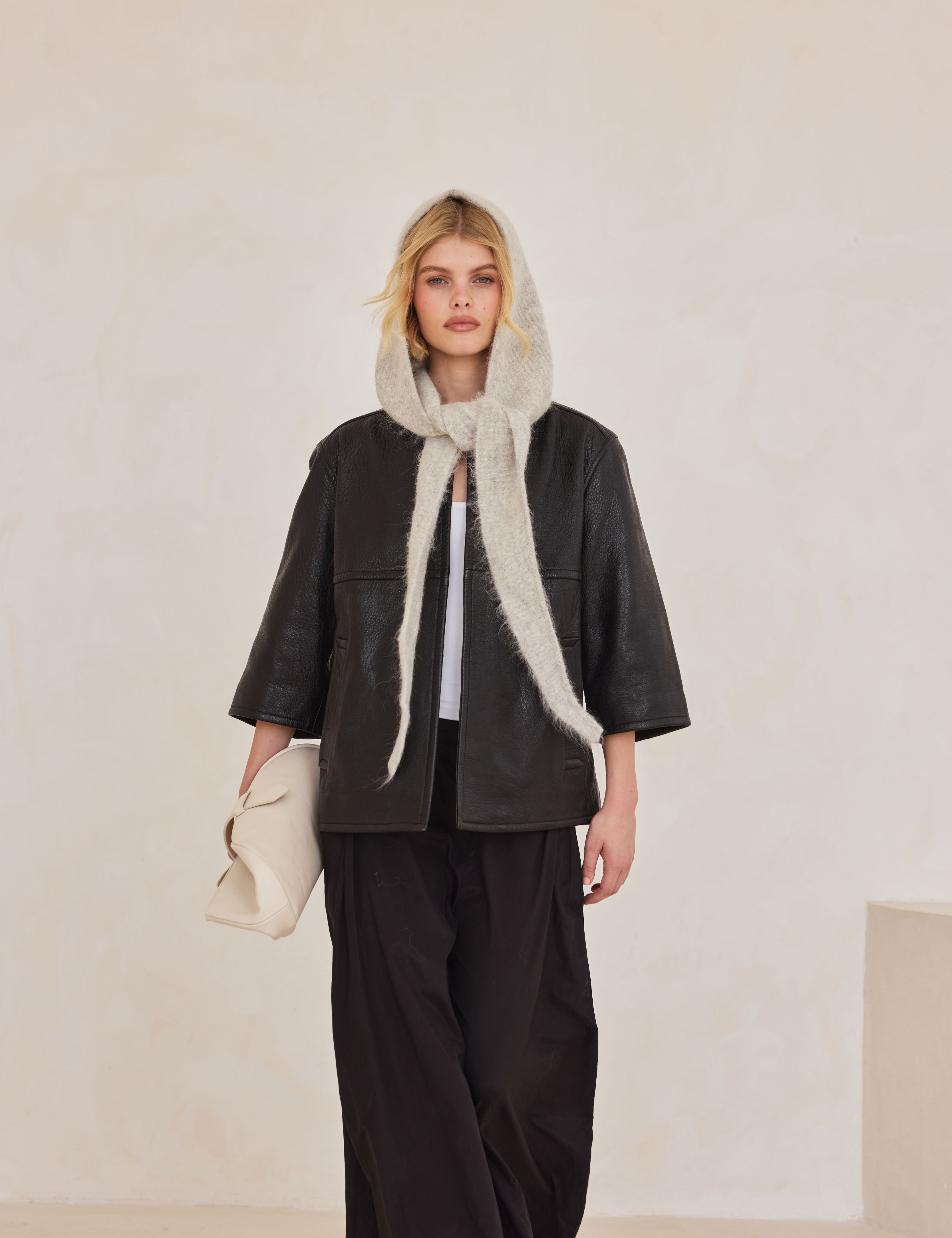 The Alpaca Hooded Scarf - Blizzard Grey