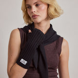 Merino Wool Fingerless Gloves - Black