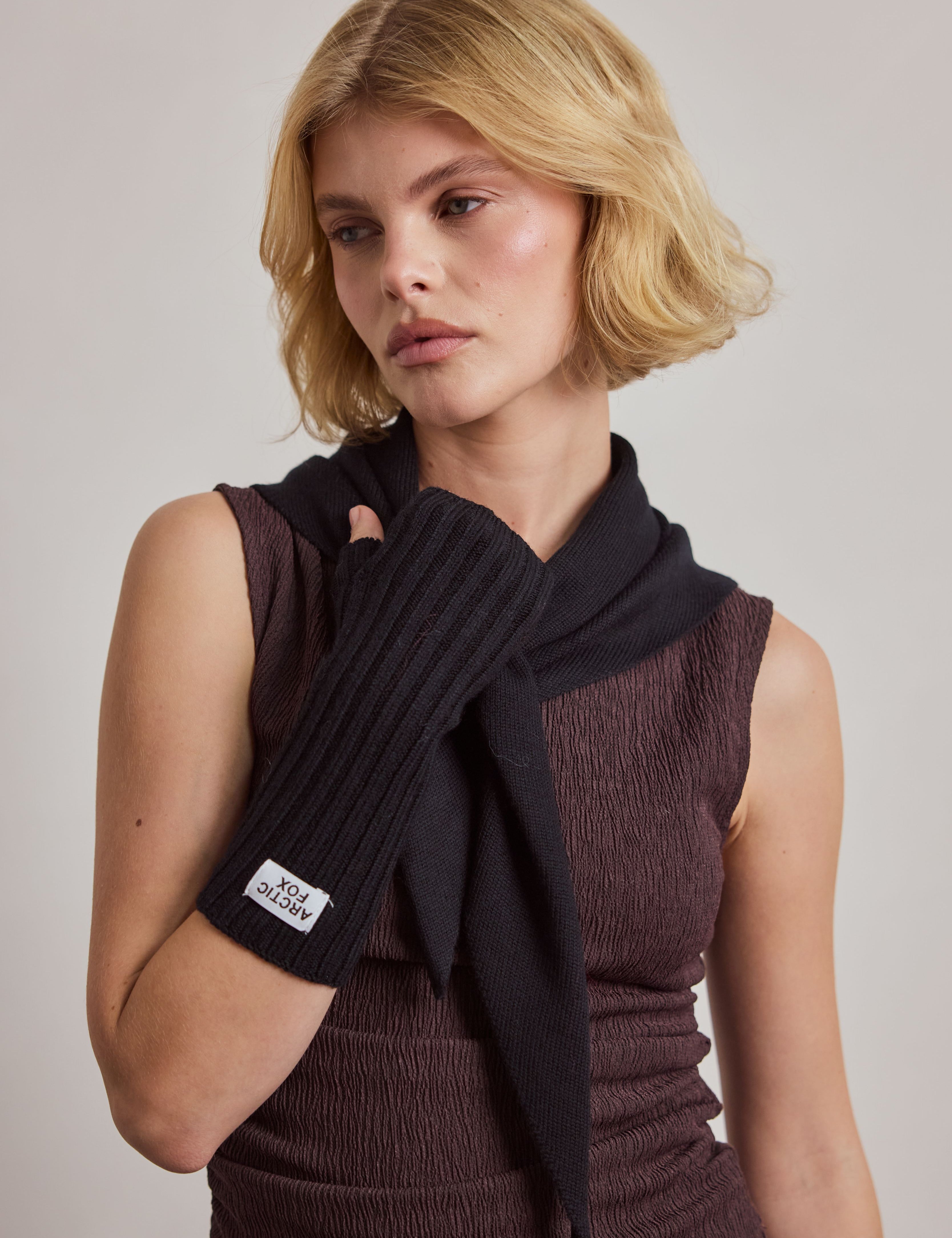 Merino Wool Fingerless Gloves - Black