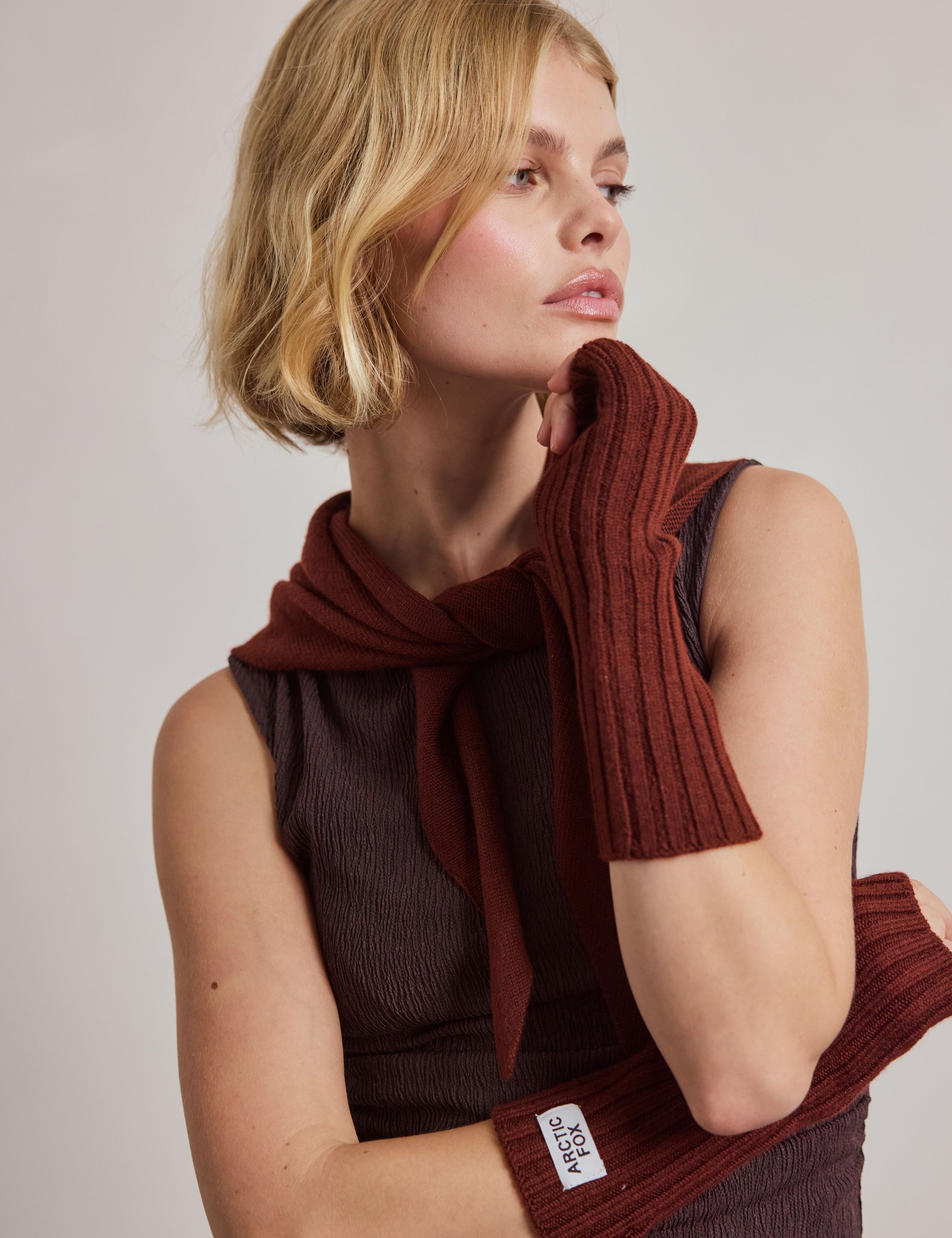 Merino Wool Fingerless Gloves - Dark Walnut Brown
