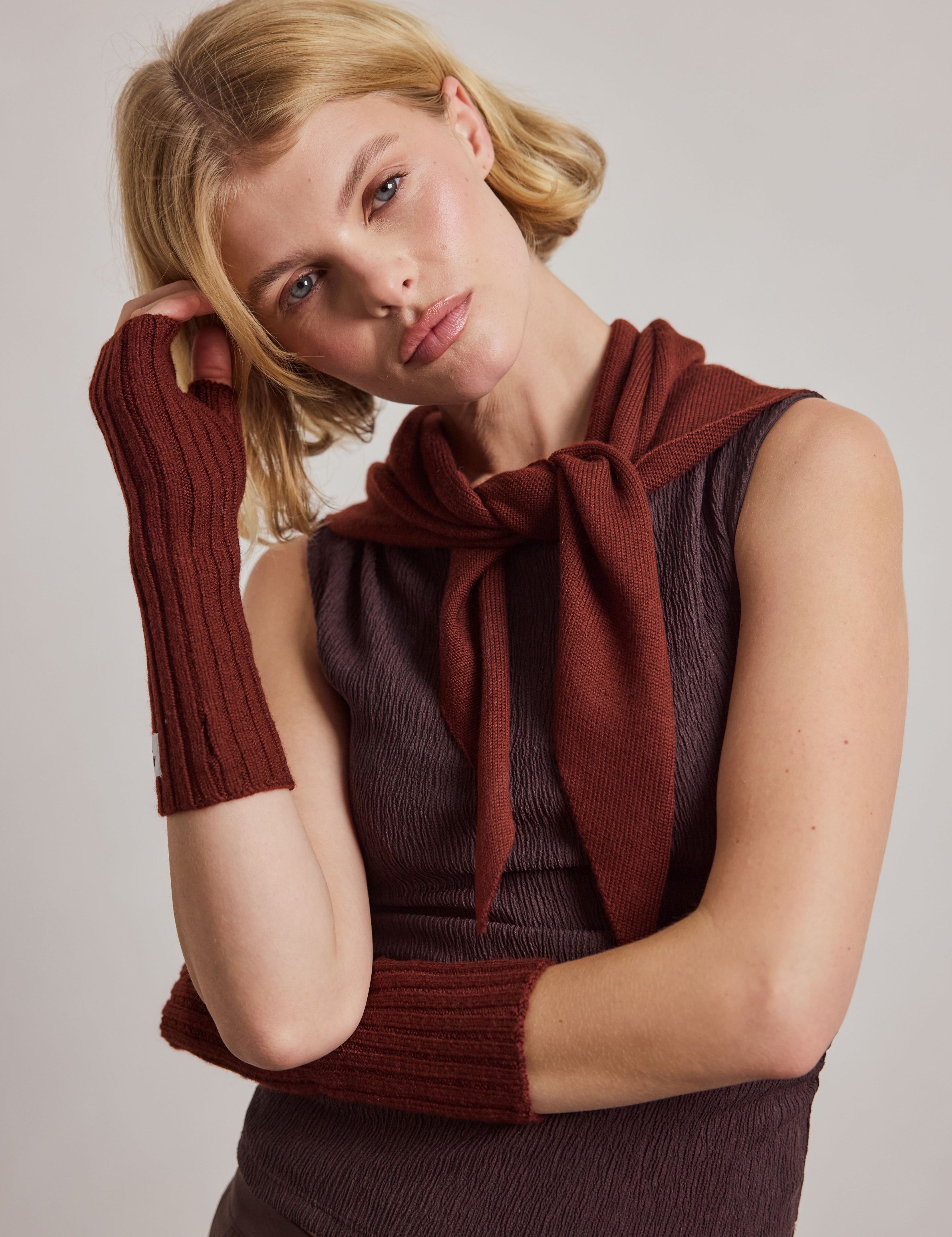 Merino Wool Fingerless Gloves - Dark Walnut Brown