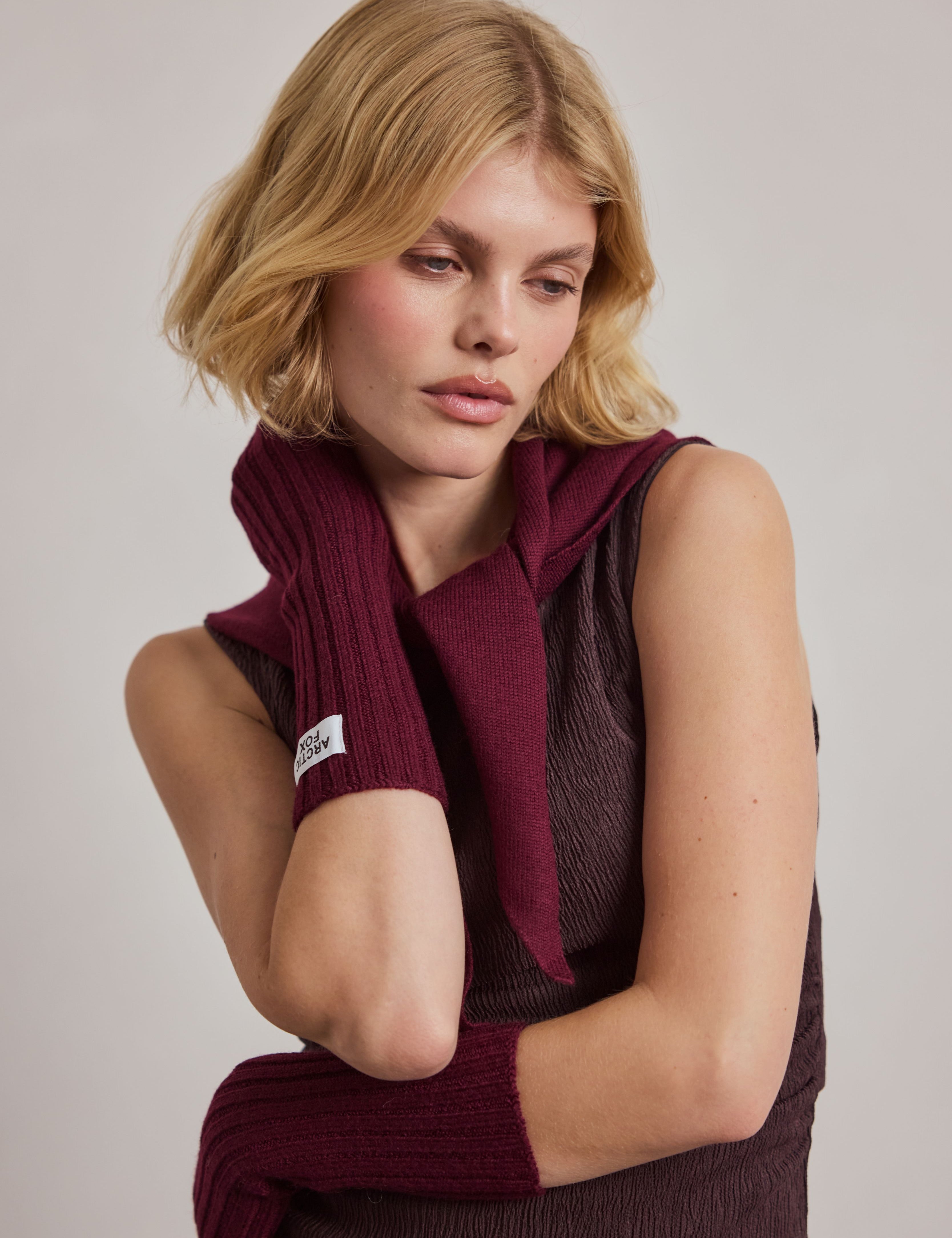 Merino Wool Fingerless Gloves - Cherry Plum