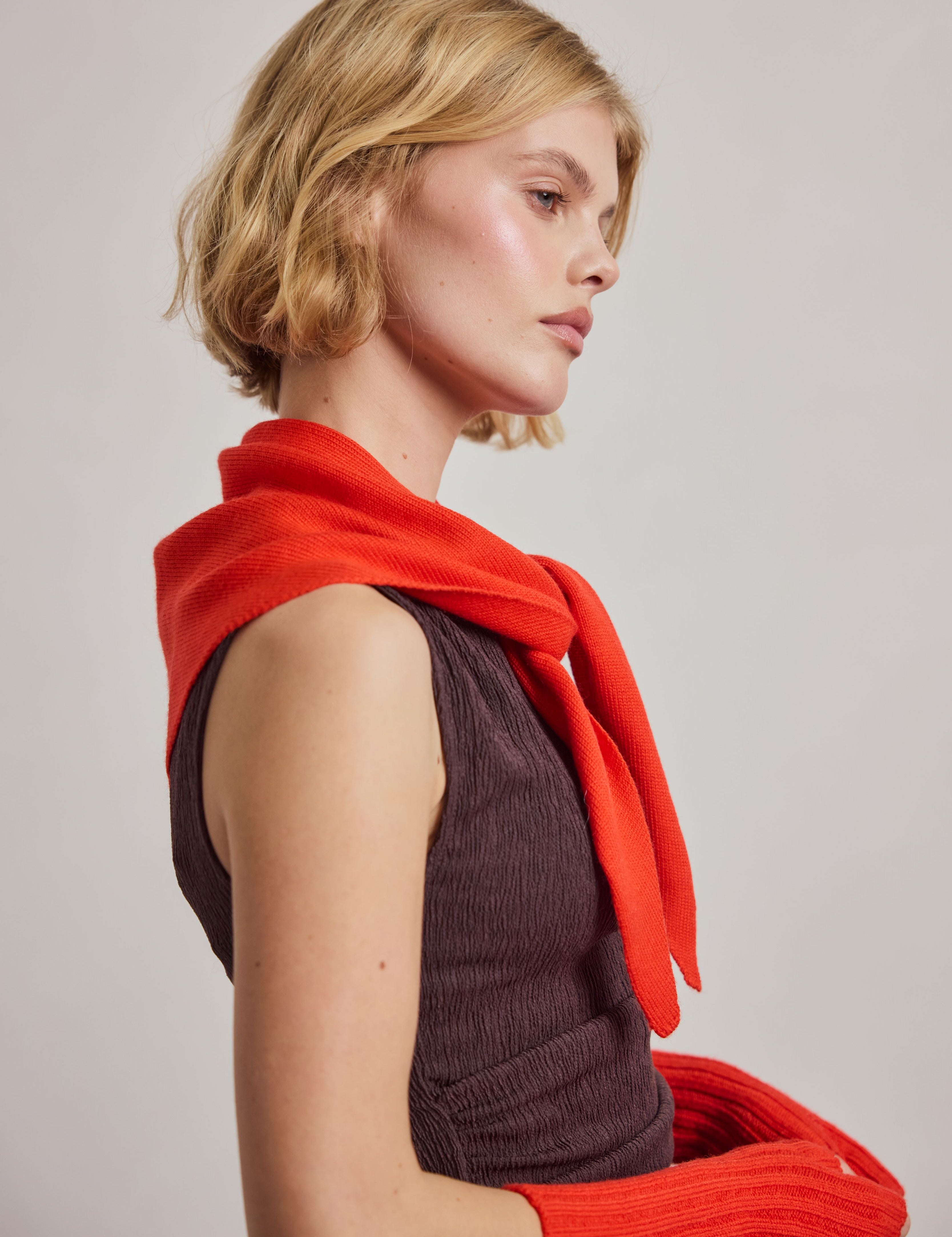 Merino Wool Triangle Scarf - Lava Red