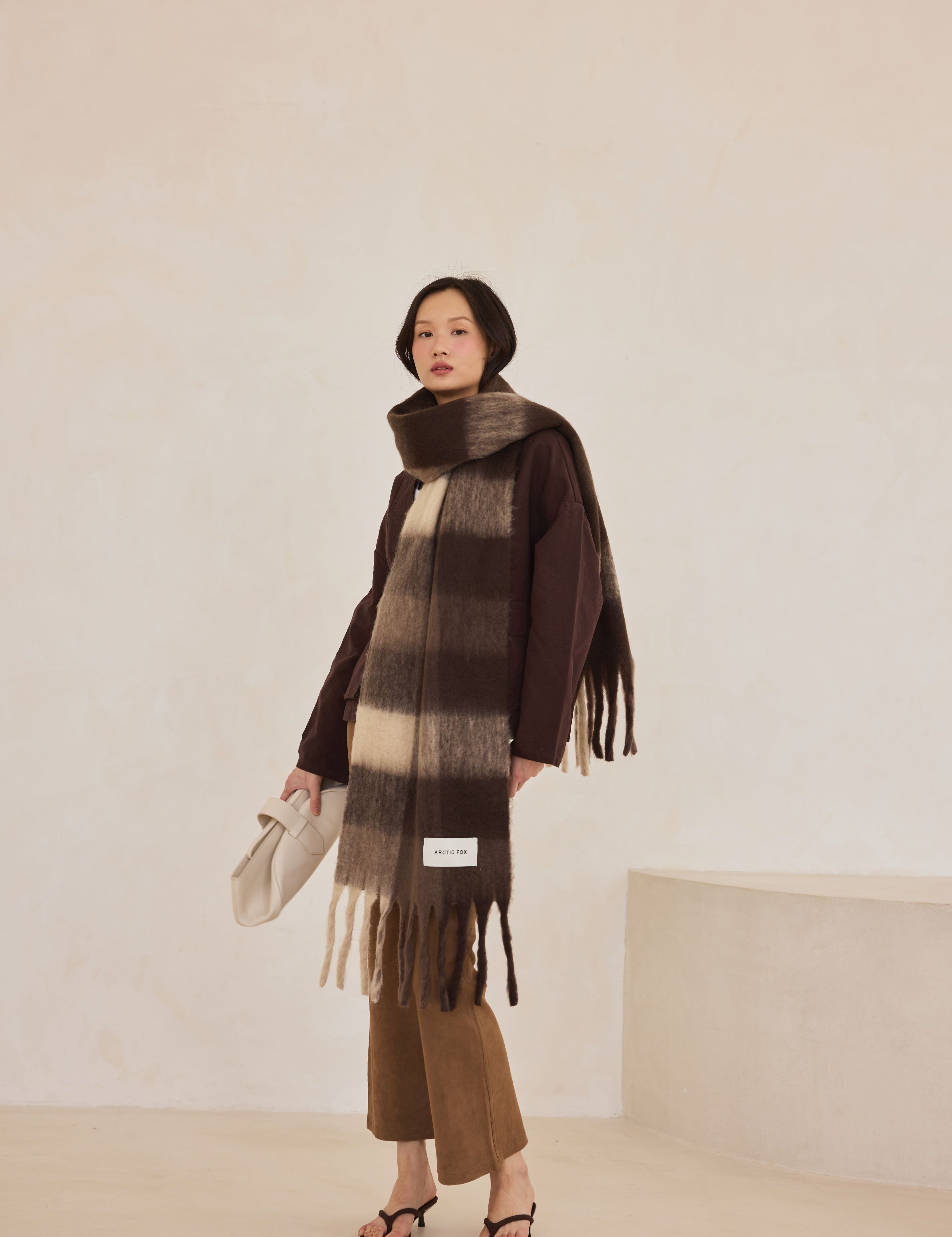 The Reykjavik Check Scarf - Dark Earth Brown